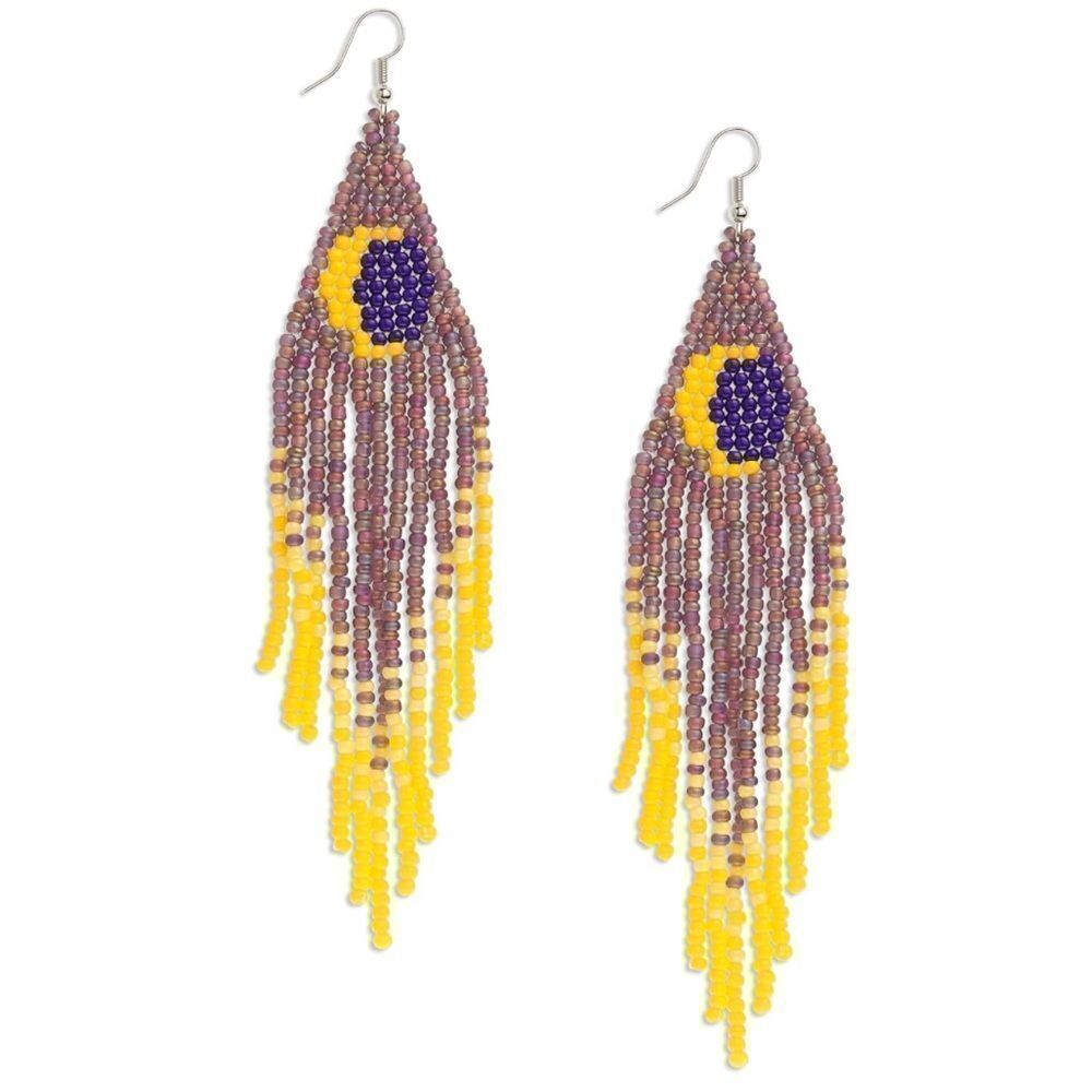 Moon Boho Seed Bead Tassel Dangling Statement French Wire Hook Earrings